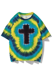 Christian Cross Rainbow Ombre Color Printed Short Sleeve Round Neck T-shirt