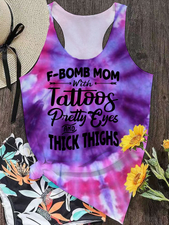 F-bomb Mom with Tattoos Purple Spial Rainbow Ombre Color Tank