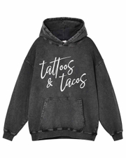 Unisex Tattoos&Tacos Washed Distressed Oversize Hoodie