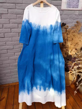 Vintage Indigenous Batik Tie Dye Cotton Dress With  Side Pockets