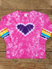 Purple Heart Rainbow Ombre Color Printed Short Sleeve Round Neck T-shirt