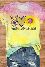 Peace Love Sunshine Ombre Round Neck Short Sleeve T-shirt