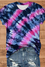 Rainbow Ombre Color Round Neck Short Sleeve T-shirt