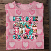 50% Coffee 50% Anxiety Round Neck Short Sleeve T-shirt