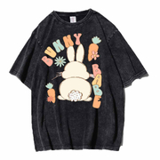 Unisex Bunny Washed Distressed Oversize 100%Cotton Crewneck T-shirt