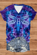 Butterfly Ombre V Neck Short Sleeve T-shirt