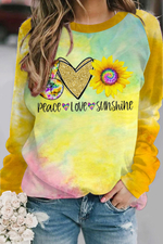 Peace Love Sunshine Ombre Color Round Neck Long Sleeve Sweatshirt