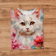 3D Cute Cat Print Printed Round Neck Short Sleeve T-shirt