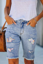 Pink Purple Ombre Color Patchwork Jeans Shorts