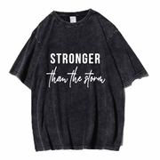 Unisex Stronger Than Storm Washed Distressed Oversize 100%Cotton Crewneck T-shirt