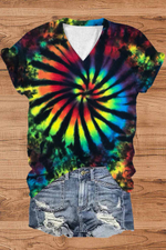 Sunshine Rainbow Ombre Color V Neck Short Sleeve T-shirt