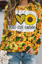 Peace Love Sunshine Sunflower Round Neck Long Sleeve Sweatshirt