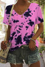 Ink Purple Ombre Color V Neck Short Sleeve T-shirt