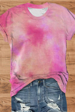 Pink Ombre Round Neck Short Sleeve T-shirt