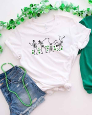 St. Patricks Dance Skeleton Round Neck Short Sleeve T-shirt