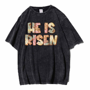 Unisex He Is Risen Washed Distressed Oversize 100%Cotton Crewneck T-shirt