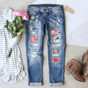 Red Blue Ombre Color Patchwork RIPPED JEANS