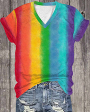 Unisex Ombre Color V Neck Short Sleeve T-shirt