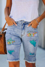 God Says You Are Unique Patchwork Jeans Shorts