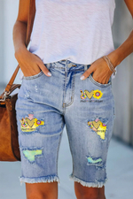 Peace Love Sunshine Ombre Patchwork Jeans Shorts