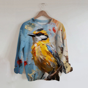 3D Bird Print Round Neck Sweatshirt
