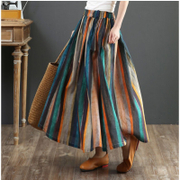 Vintage Linen Stripe Pleated skirt