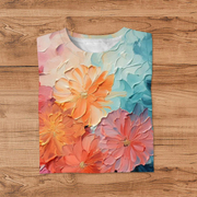 3D Flower Print Printed Round Neck Short Sleeve T-shirt