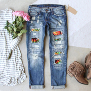 Rainbow Ombre Color Patchwork RIPPED JEANS