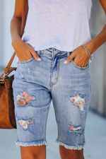 Strawberry Ombre Patchwork Jeans Shorts