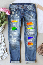 Funny Sayings Ombre Color Straight Ripped Jeans