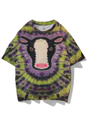 Animal Rainbow Ombre Color Printed Short Sleeve Round Neck T-shirt