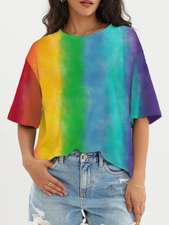 Rainbow Ombre Color Round Neck Short Sleeve T-shirt