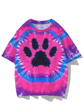 Animal Paw Rainbow Ombre Color Printed Short Sleeve Round Neck T-shirt