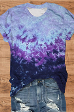 Purple Blue Ombre Round Neck Short Sleeve T-shirt