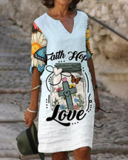 Christian Faith Hope Love V Neck Half Sleeve Dress