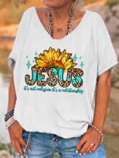 Sunflower Jesus Loose V Neck T-shirt