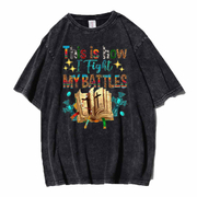 Unisex Fight Battles Washed Distressed Oversize 100%Cotton Crewneck T-shirt