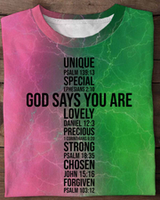 God Says You Are Unique Round Neck Short Sleeve T-shirt