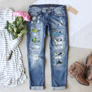 Green Blue Ombre Patchwork RIPPED JEANS