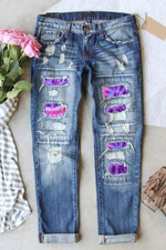 Purple Spial Rainbow Patchwork Denim Jeans