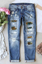 Western Vintage Patchwork Ripped Jeans