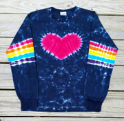 Unisex Blue Pink Heart Round Neck Long Sleeve Sweatshirt