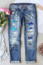 Witches Do It Better Patchwork RIPPED JEANS