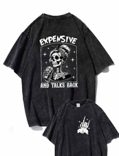 Expensive and Talks Back Washed Distressed Oversize 100%Cotton Crewneck T-shirt