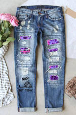 Nope Not Today Purple Ombre Color Patchwork Denim Jeans