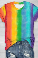 Unisex Ombre Color Round Neck Short Sleeve T-shirt