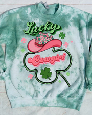 Unisex St. Patricks Day Lucky Cowgirl Round Neck Long Sleeve Sweatshirt