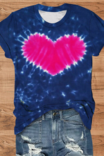 Love Heart Round Neck Short Sleeve T-shirt