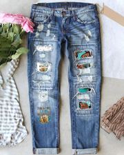 God Christian Western Straight Ripped Jeans